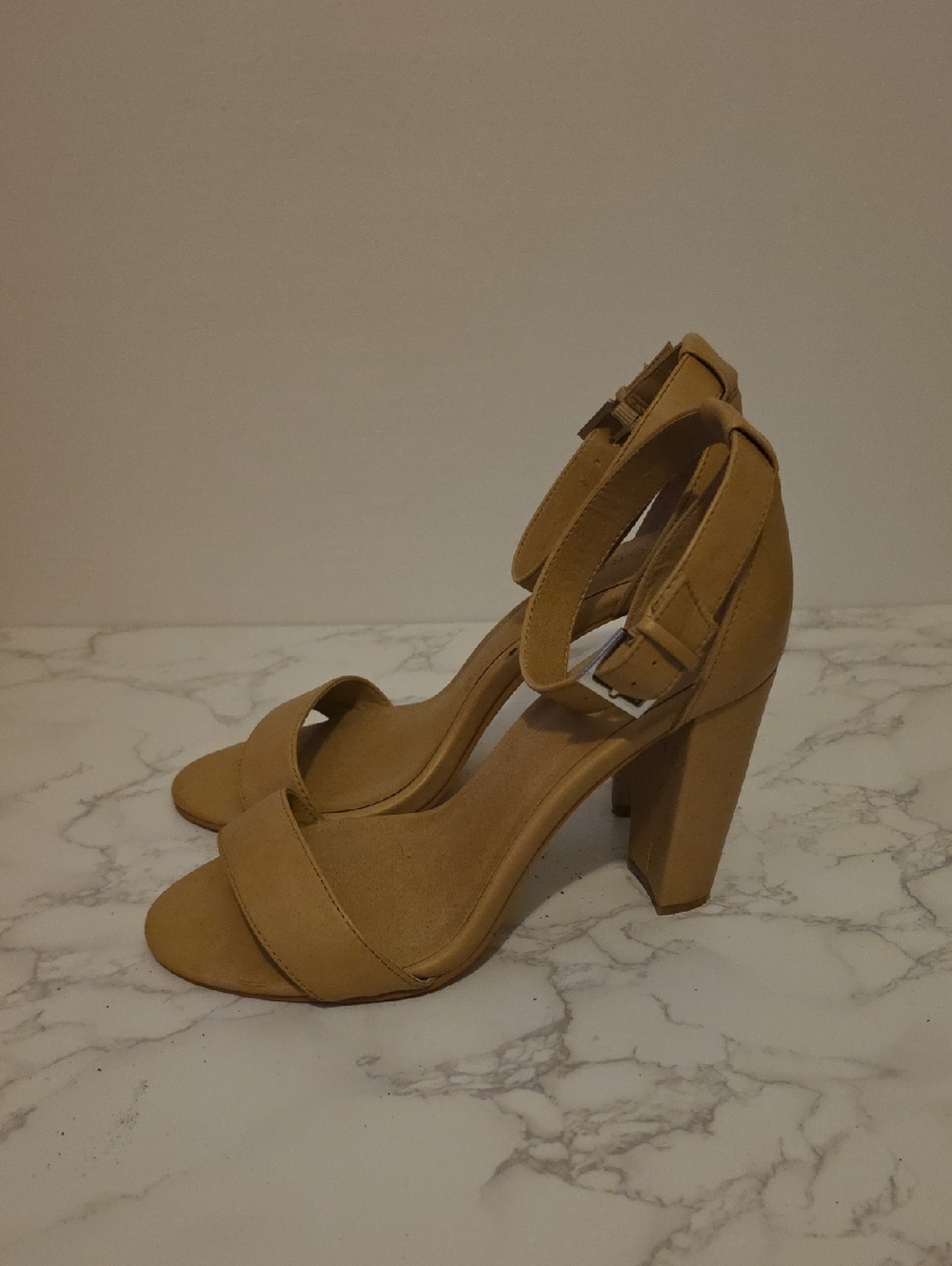 Women’s Tan Block Heel Sandals with Ankle Strap